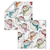 smiling snowman - cute christmas snowman - xmas fabric and wallpaper