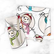 smiling snowman - cute christmas snowman - xmas fabric and wallpaper