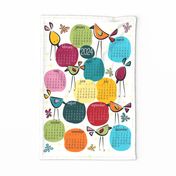 bird calendar 2024 - funny birds garden party - bohemian colors - tea towel and wall hanging