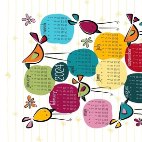 bird calendar 2023 - funny birds garden party - bohemian colors - tea towel and wall hanging