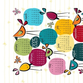 bird calendar 2024 - funny birds garden party - bohemian colors - tea towel and wall hanging