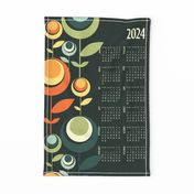 retro flowers 2024 calendar - retro vintage floral dark green - tea towel and wall hanging