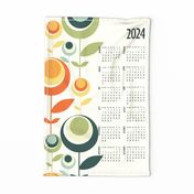 retro flowers 2024 calendar - retro vintage floral light - tea towel and wall hanging