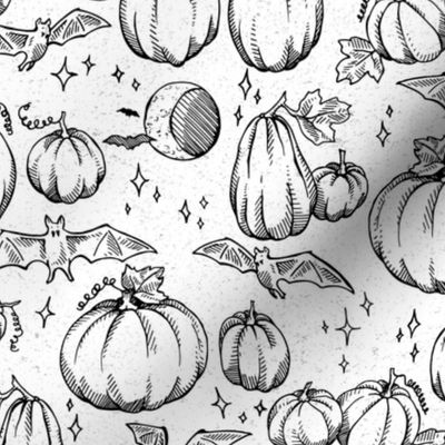 Bats and Pumpkins on White