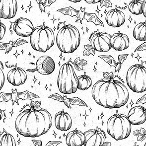 Bats and Pumpkins on White