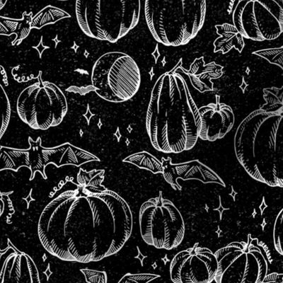 Bats and Pumpkins on Black