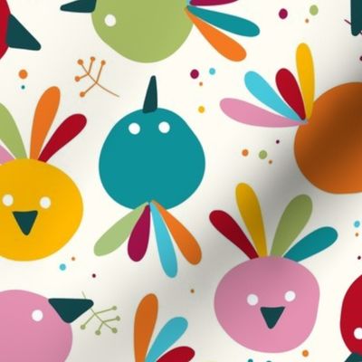 bird watching - bohemian cute little birds - birds fabric and wallpaper