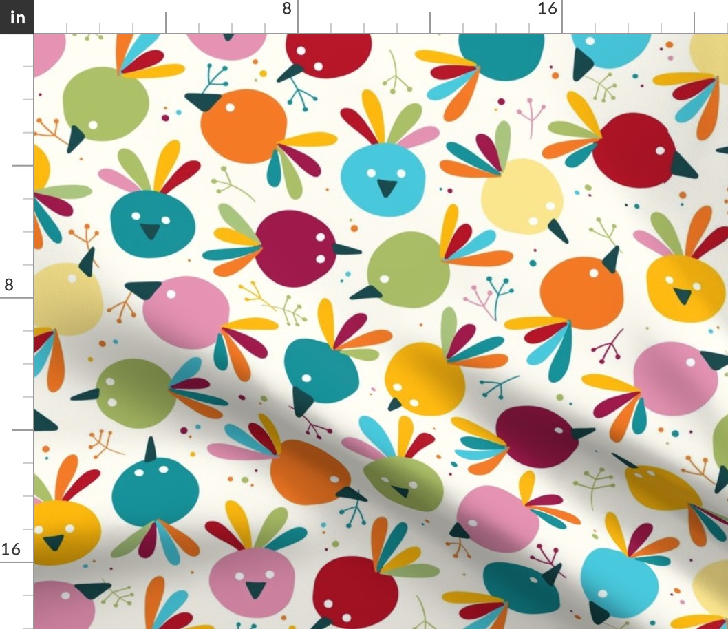 bird watching - bohemian cute little birds - birds fabric and wallpaper