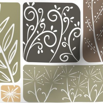 greenhouse - flourishing plant life - earth tones on white - plant fabric