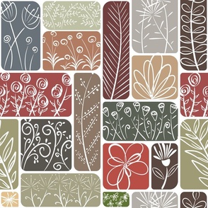 greenhouse - flourishing plant life - earth tones on white - plant fabric