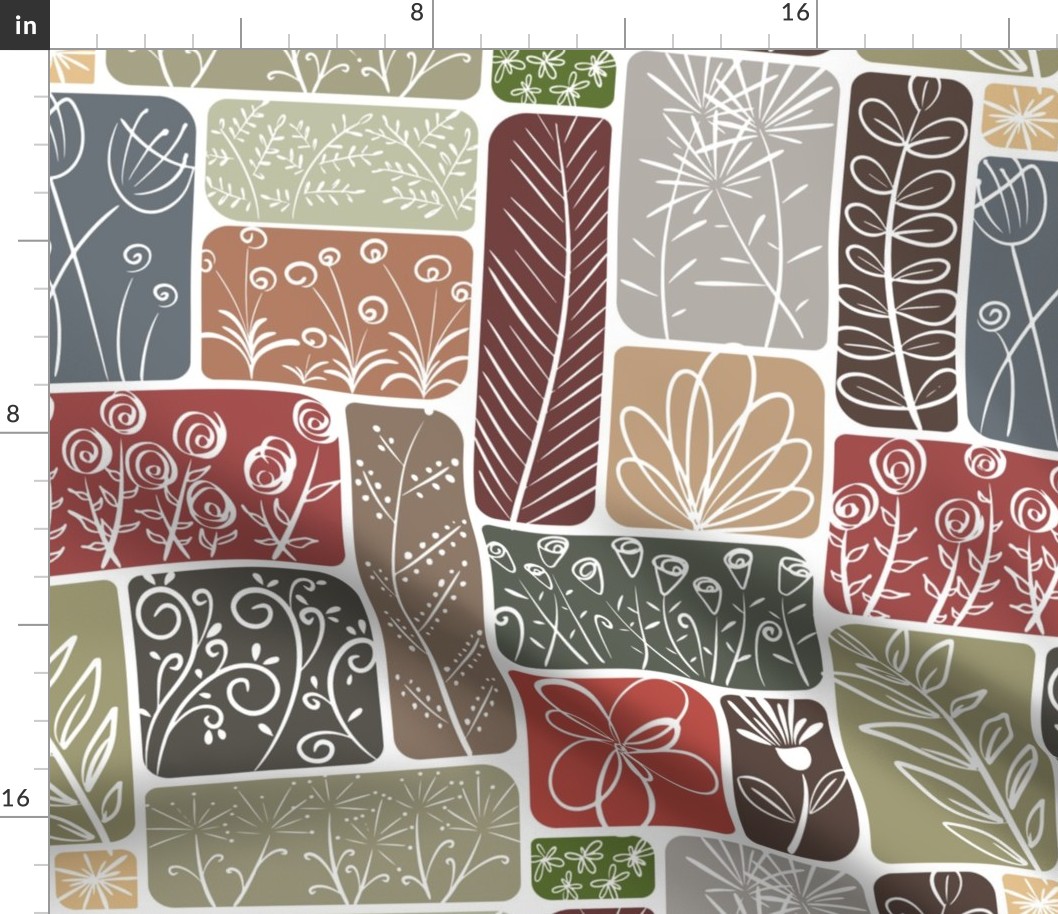 greenhouse - flourishing plant life - earth tones on white - plant fabric
