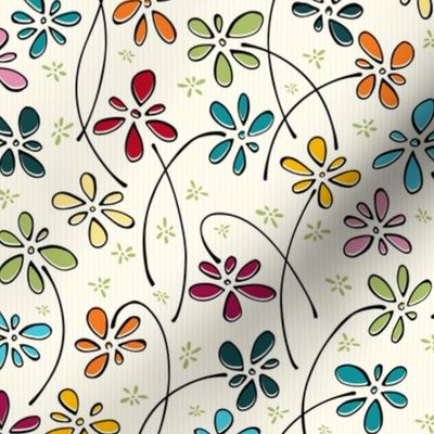 small scale doodle flowers - hand-drawn bohemian floral - floral fabric and wallpaper