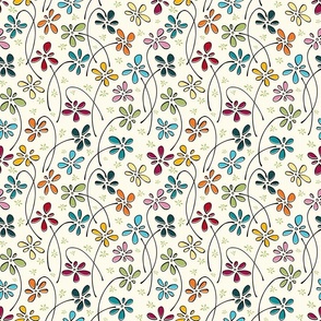 small scale doodle flowers - hand-drawn bohemian floral - floral fabric and wallpaper