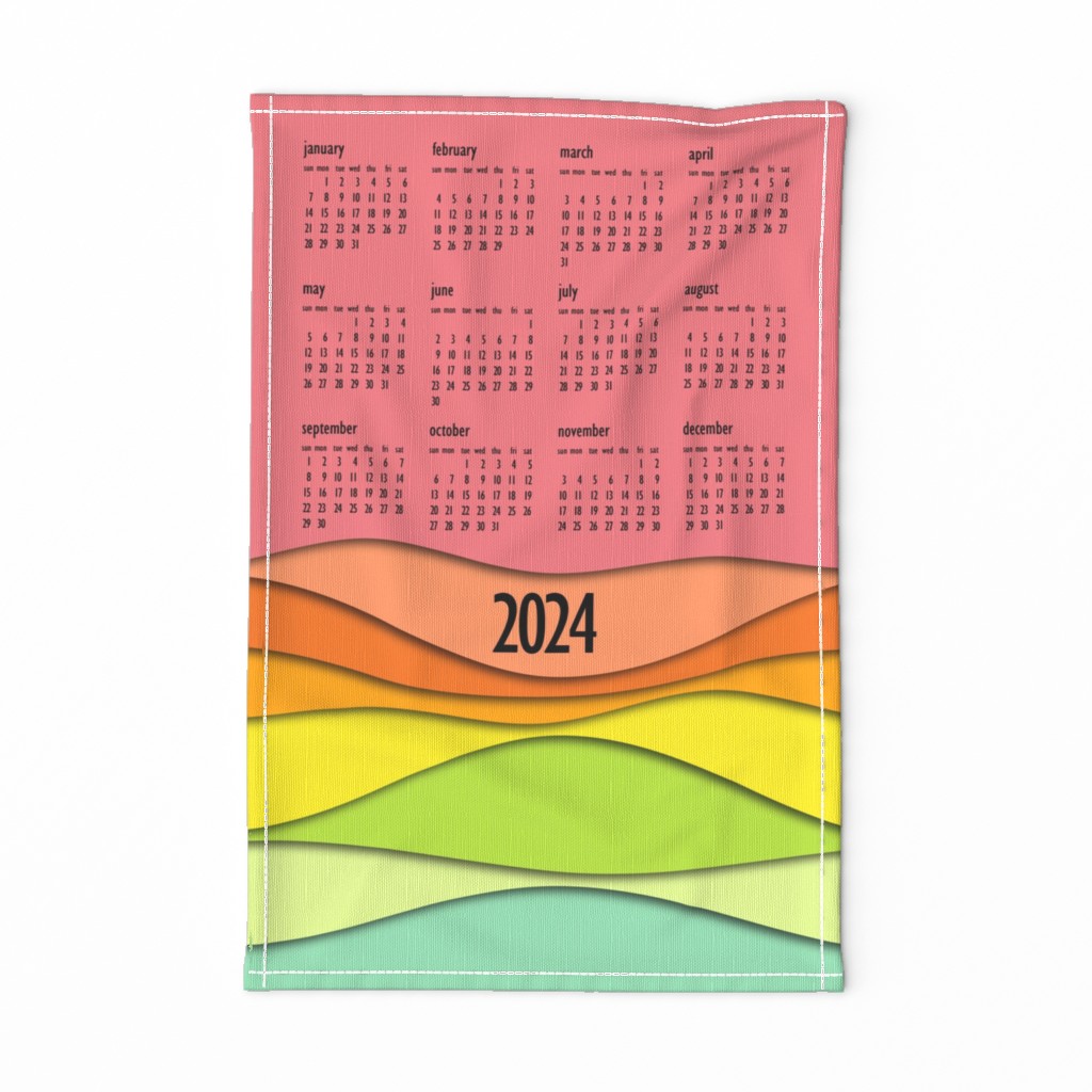 colorful waves 2024 calendar - garden waves - tea towel and wall hanging