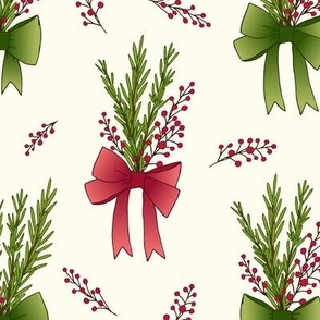 rosemary berry bows - red and green