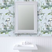 Herons Light Blue,  Bird Wallpaper, Large Water Birds Fabric