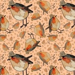 Random Birding on Peach - Robins Wearing Hats