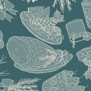 christmas lunch scattered toile - teal