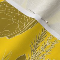 christmas lunch scattered toile -  yellow