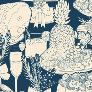 christmas lunch toile - navy