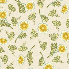 victorian tossed floral - mustard yellow