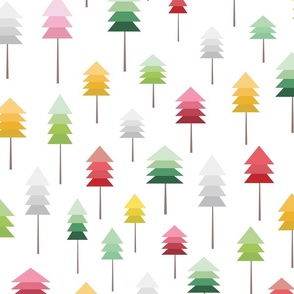 Christmas Trees - Green, Pink and Yellow - Holiday Season Geometric Forest Minimalist Festive Kids 