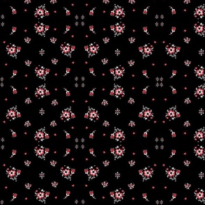 ⒸRed & White flowers on black background #1 Folk style