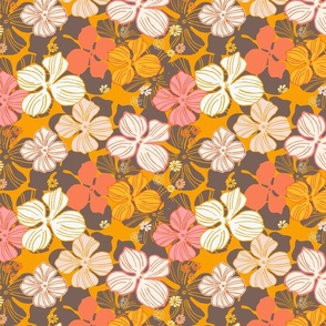 cheerful tropical floral- brown 