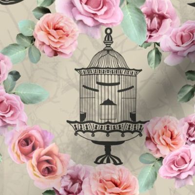 Victorian-Era Floral: Rose Lattice and Bird Cages