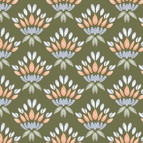 Blooming petals-green, peach and baby blue// medium scale 