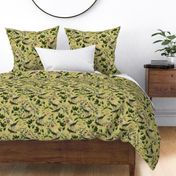 Vintage tropical Branches green Leaves and colorful   antique birds, Nostalgic bird, Tropical fabric, sage green