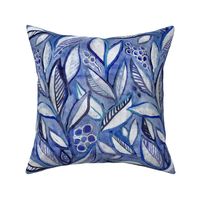 Textured Painted Leaves in Royal Blue Purple and Grey - small