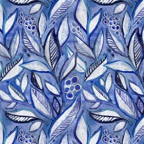 Textured Painted Leaves in Royal Blue Purple and Grey - small