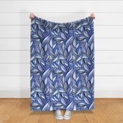 Textured Painted Leaves in Royal Blue Purple and Grey - large