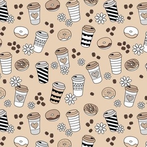 Pumpkin spice latte to go cups coffee donuts and daisies boho cutesie drinks pattern beige gray neutral seventies palette