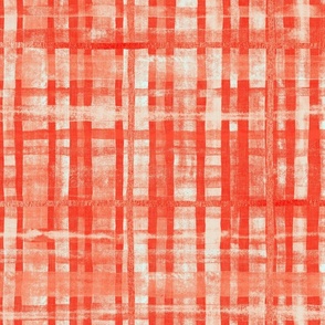 Distressed Gouache Irregular Checkered Pattern in Coral Red and Cream
