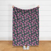 Large Scale Pink Ribbons Breast Cancer Awareness and Support Watercolor Flower Floral on Navy