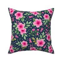Large Scale Pink Ribbons Breast Cancer Awareness and Support Watercolor Flower Floral on Navy