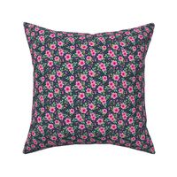 Small Scale Pink Ribbons Breast Cancer Awareness and Support Watercolor Flower Floral on Navy