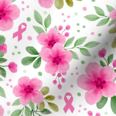 Large Scale Pink Ribbons Breast Cancer Awareness and Support Watercolor Flower Floral on White