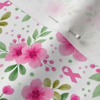 Medium Scale Pink Ribbons Breast Cancer Awareness and Support Watercolor Flower Floral on White