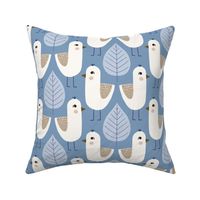 Bird And Leaf / medium scale / blue mustard symmetrical animal pattern design for bird lovers