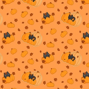 Autumn Cats in Pumpkins