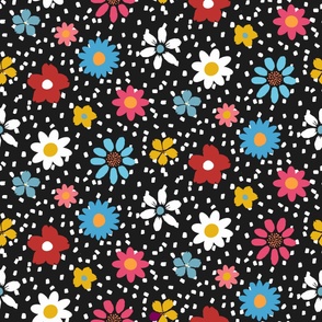 Retro daisy petals and dots - primary colors