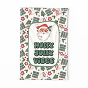 Large 27x18 Fat Quarter Panel Holly Jolly Vibes Retro Santa Groovy Christmas for Wall Hanging or Tea Towel