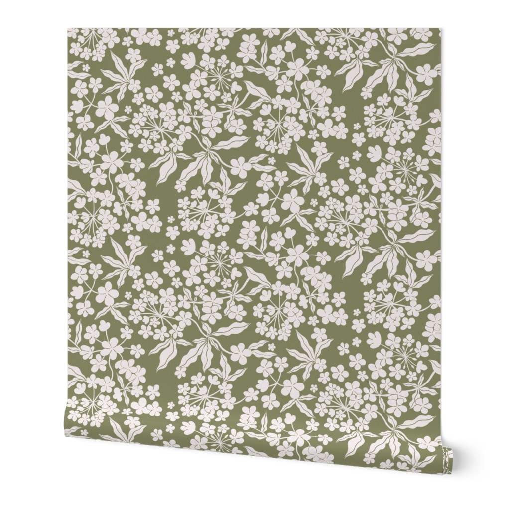 Ditsy White Blooms on a sage background