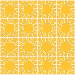 Yellow sun with wavy rays tile pattern