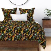 vintage tropical parrots, exotic antique toucan birds, green Leaves and colorful nostalgic fruits and  berries,   toucan bird, Tropical parrot fabric, - black double layer Fabric