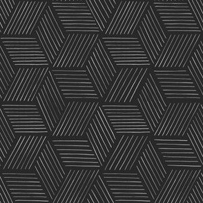 Geo hexagon with white lines on black background