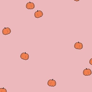 The minimalist - Pumpkin patch autumn garden halloween freehand nursery design orange on pink